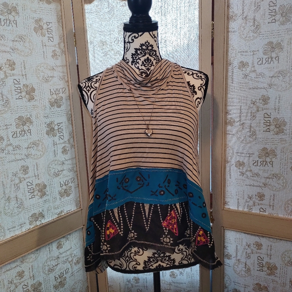 Free People Bohemian Festival black turquiose swing top fits XS to Medium